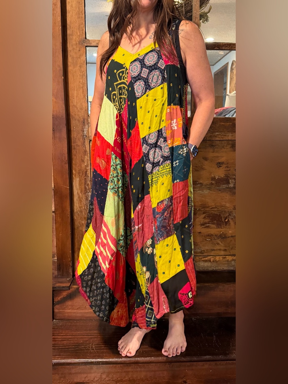 Bohemian Patchwork Maxi Jumpsuit- Multicolor